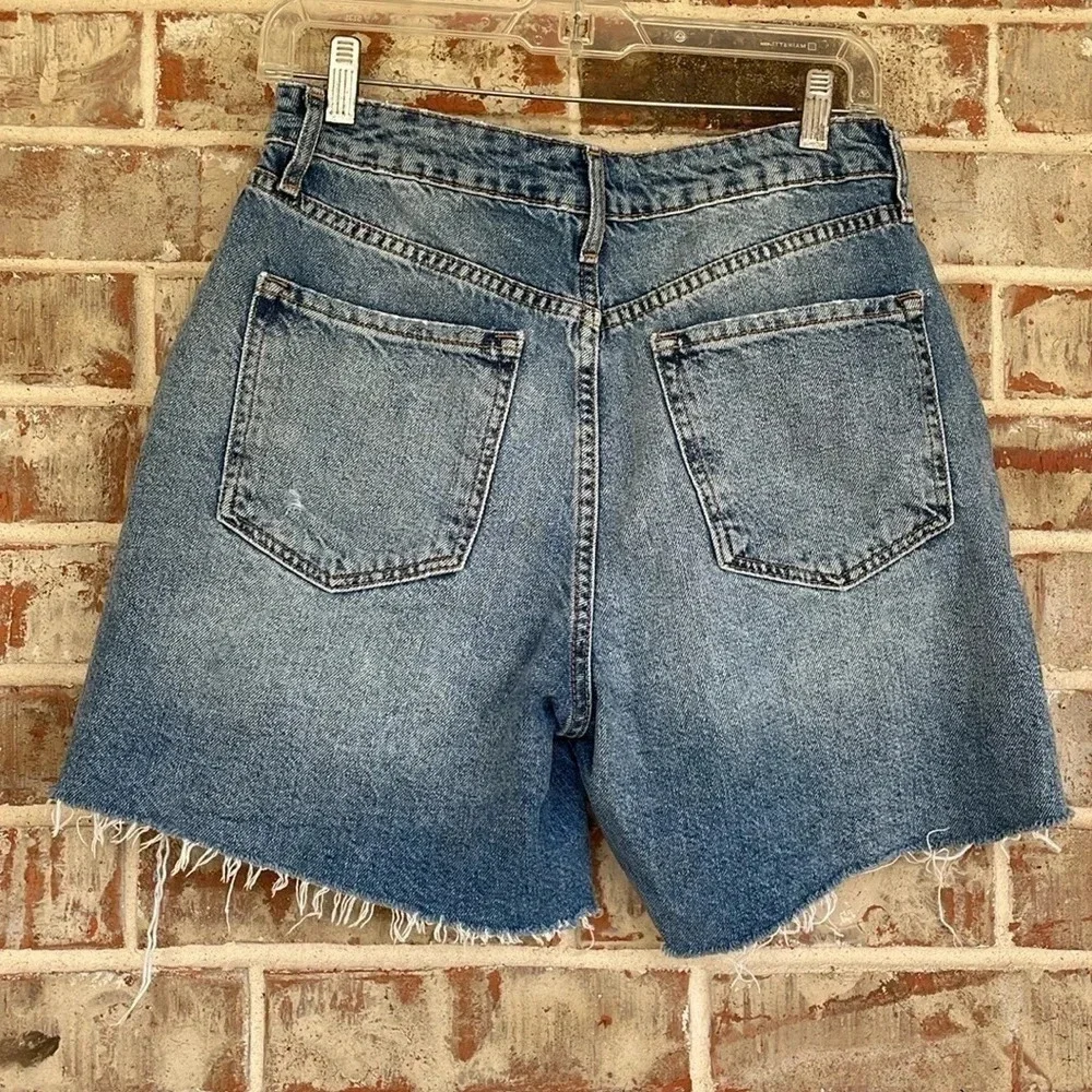 Forever 21 Distressed Blue Jean Button Up Cut Off Shorts